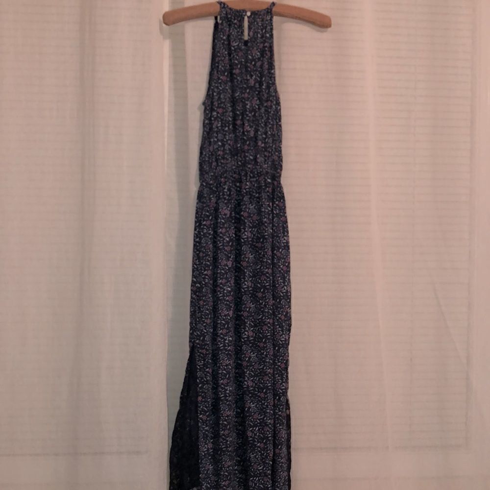 abercrombie 12 Floral Navy Coral White Sleeveless High Low Maxi Dress Lace - Picture 6 of 11